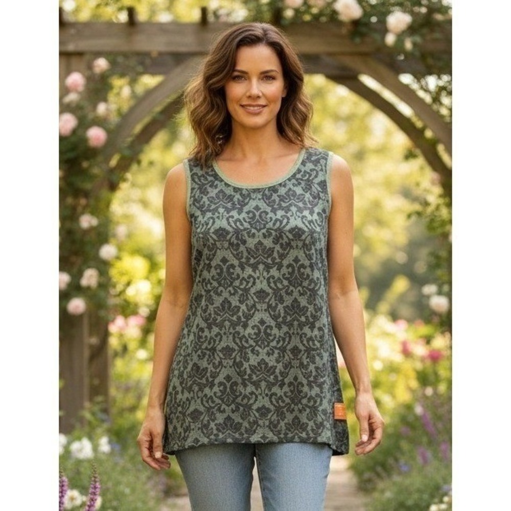 Raaga Paisley Tank Top Lace Sleeveless Tunic Pullover Rayon Womens Free Size NWT